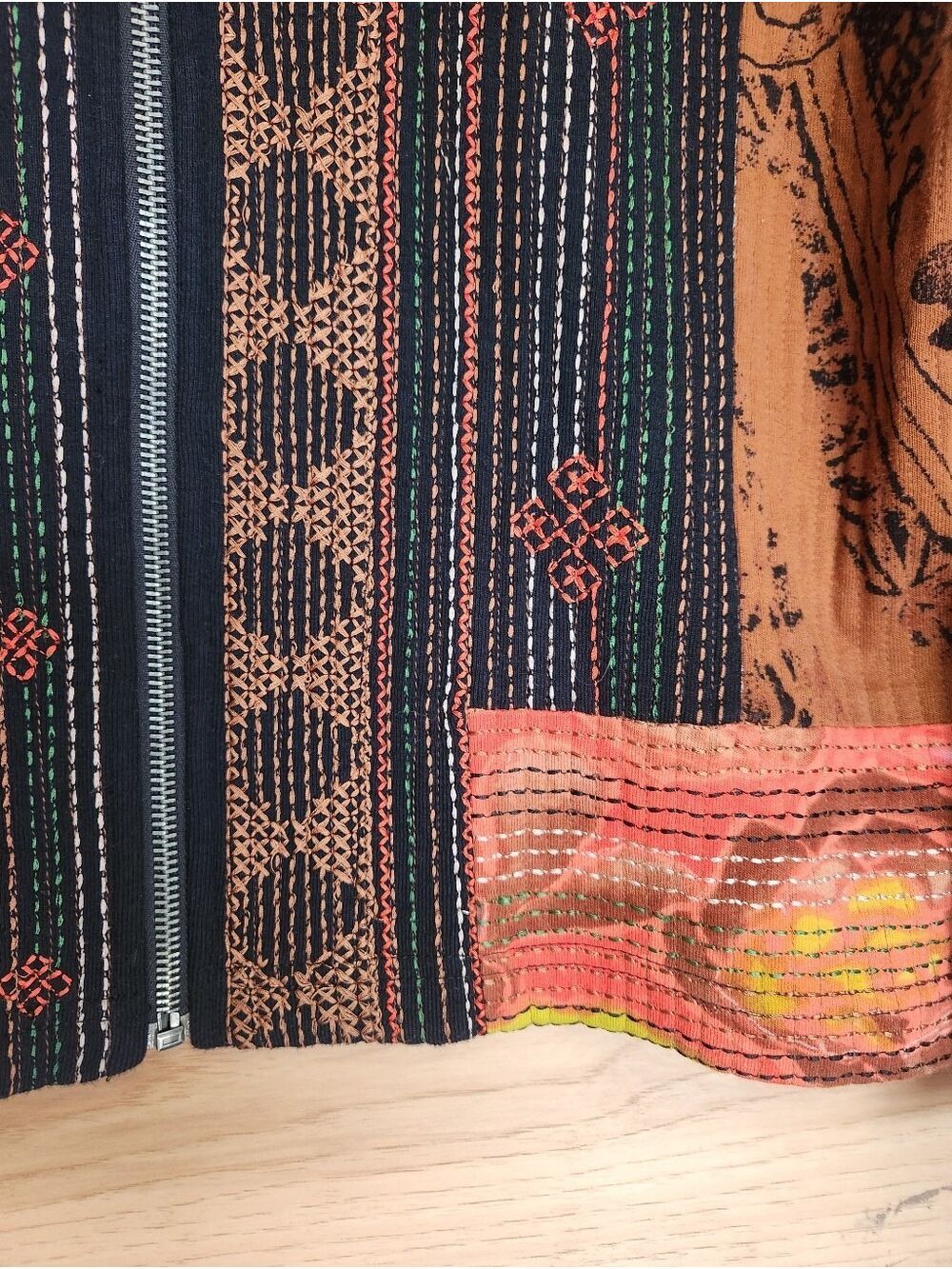 VINTAGE CHICO'S 90s ART TO WEAR KANTHA EMBROIDERED COTTON JACKET S/M SIZE 1 - Picture 8 of 11